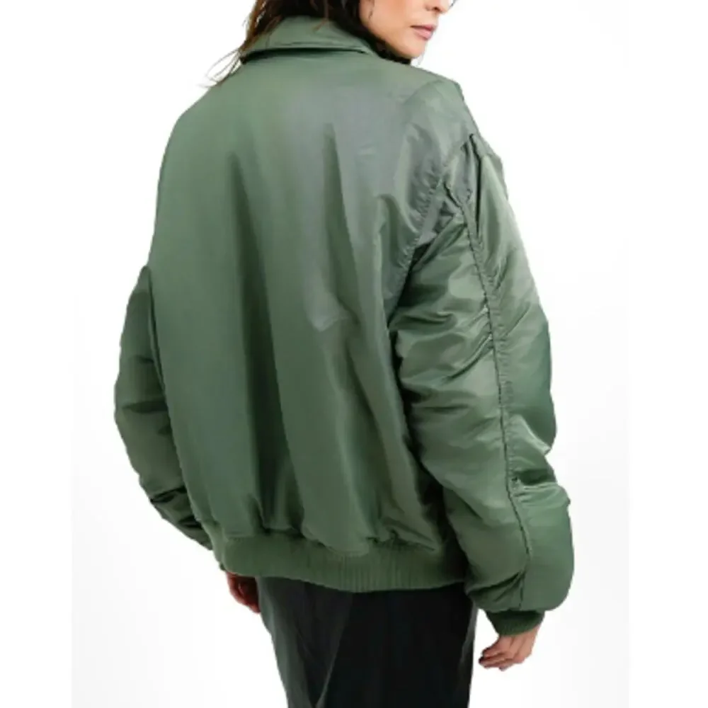 New ~ TOPSHOP Nordstrom Reversible Collared Nylon Bomber Jacket Size 4-6 green